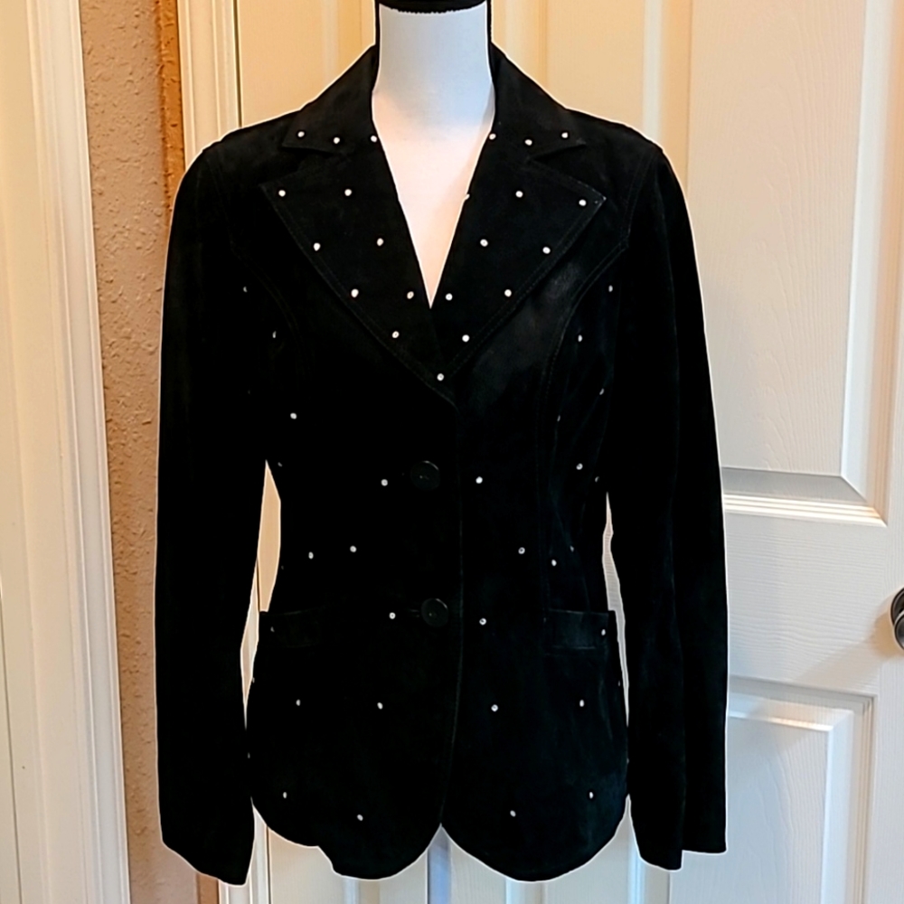 Mark Alan Rhinestone studded Genuine Black Suede Blazer
